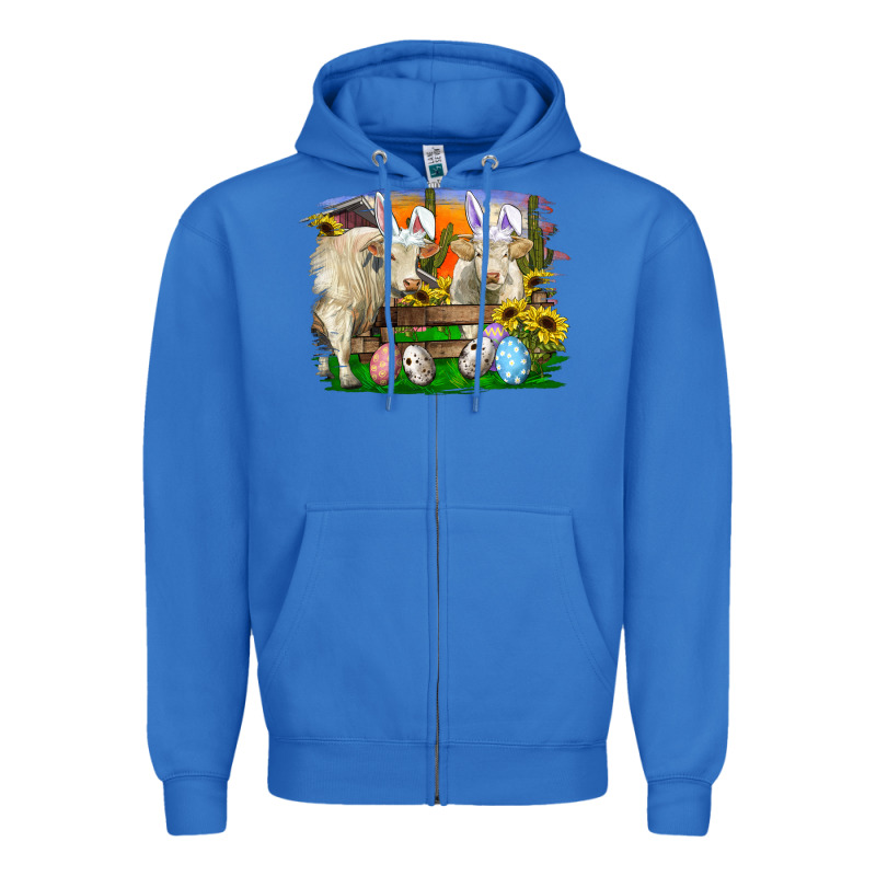 Easter Farm Cows Bunny Ears And Eggs Zipper Hoodie by RanaPortraitStore | Teevron