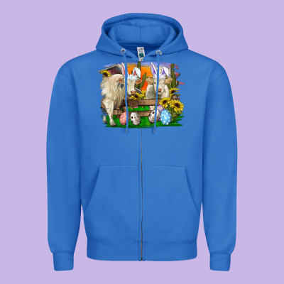 Zipper Hoodie Easter Farm Cows Bunny Ears And Eggs