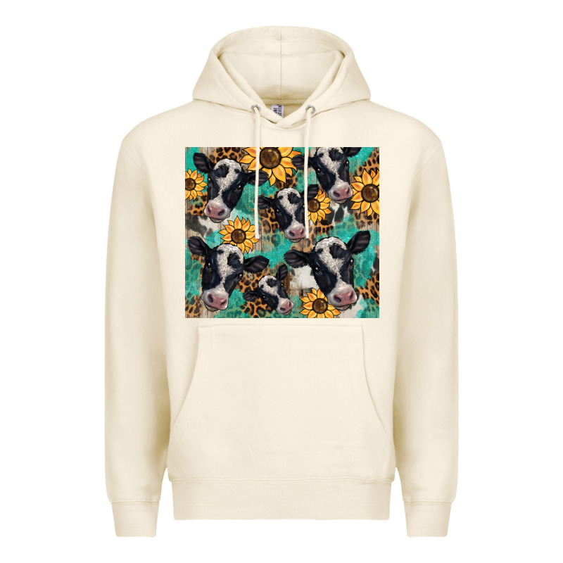 Western Leopard Sunflower Black And White  Cow Premium Hoodie by BarkalooDesign | Teevron
