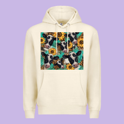 Western Leopard Sunflower Black And White  Cow Premium Hoodie Designed By Barkaloodesign