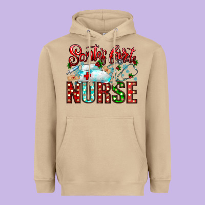 Santa Is Favorite Nurse Heavyweight Hoodie Designed By Cowhidedigitalart