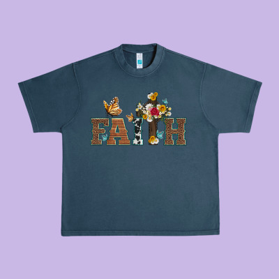 Faith Cross And Butterfly With Sunflower Leopard And Roses Urban Heavy Tee Designed By Artiststas