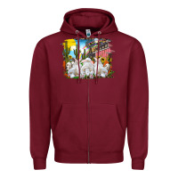 Burgundy Easter Farm With Bunnies Zipper Hoodie - RanaPortraitStore