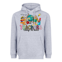 Heather Grey Teachers Change The World Heavyweight Hoodie - CowhideDigitalArt