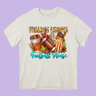 Falling Leaves Football Please Heavy Core Tee Designed By Cowhidedigitalart