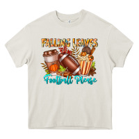 Cream Falling Leaves Football Please Heavy Core Tee - CowhideDigitalArt