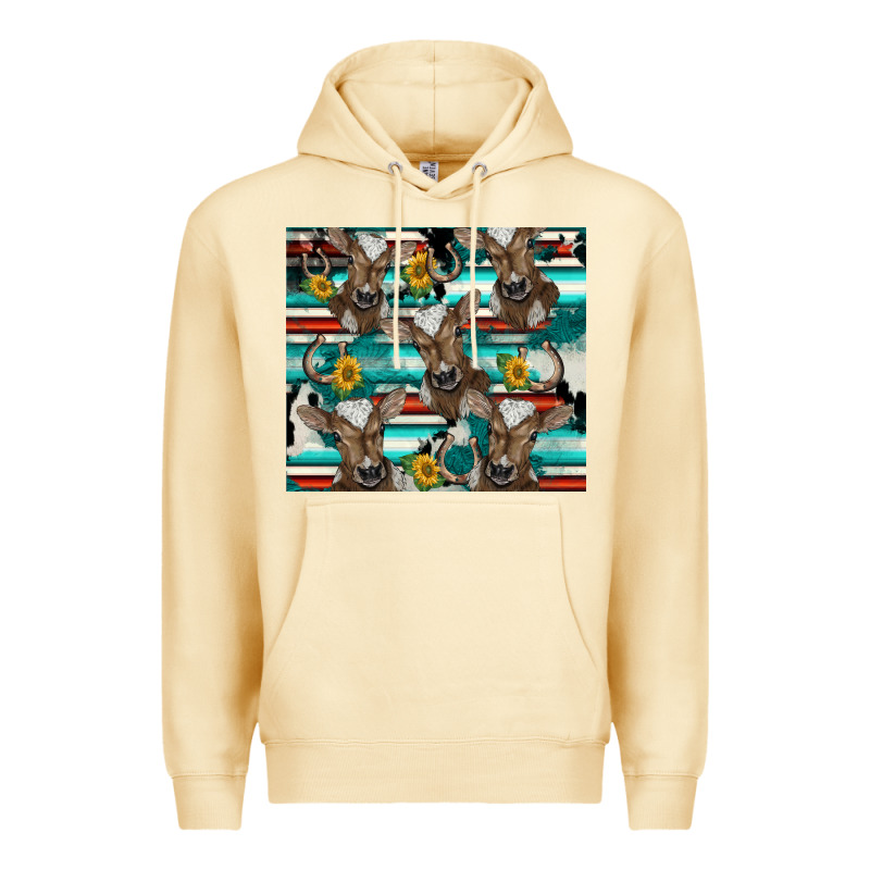 Western Horseshoe Sunflower Brown Cow Premium Hoodie by BarkalooDesign | Teevron