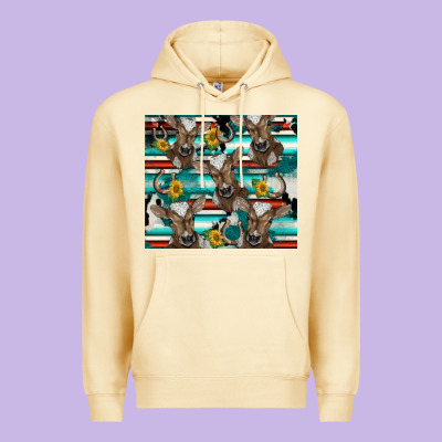 Western Horseshoe Sunflower Brown Cow Premium Hoodie Designed By Barkaloodesign