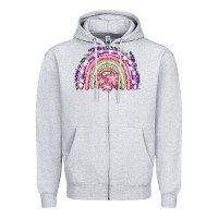 Heather Grey Easter Floral Spring Rainbow Zipper Hoodie - RanaPortraitStore