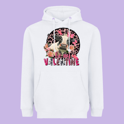 Be My Valentine Holstein Cow Valentine's Day Heavyweight Hoodie Designed By Fadigitalartstudio