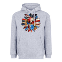 Heather Grey 4th of July sunflower skull 4th of july Heavyweight Hoodie - CowGirlArtShop