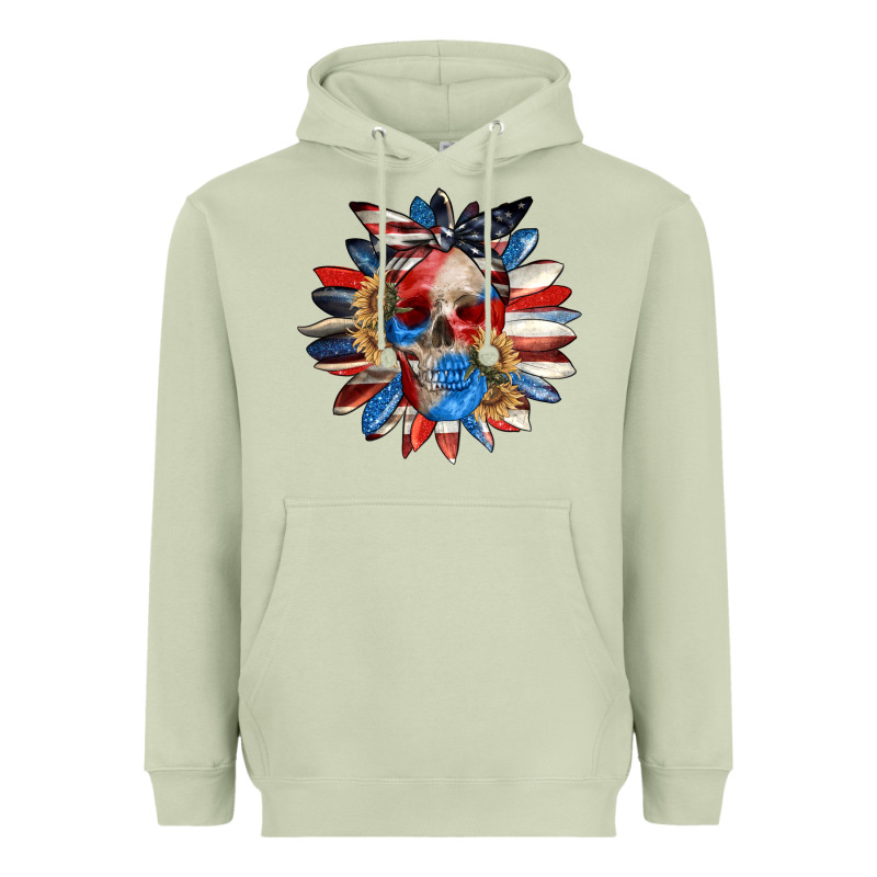 4th Of July Sunflower Skull 4th Of July Heavyweight Hoodie by CowGirlArtShop | Teevron