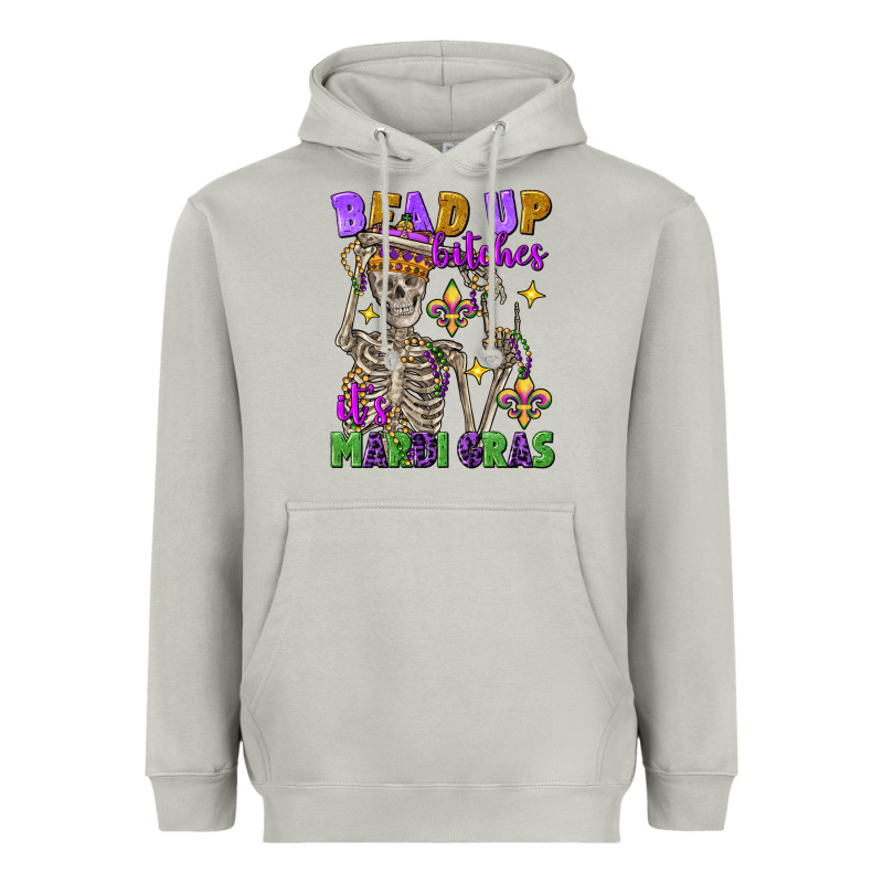 Bead Up Bitches It's Mardi Gras Skeleton Heavyweight Hoodie by FaDigitalArtStudio | Teevron