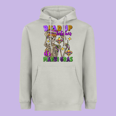Bead Up Bitches It's Mardi Gras Skeleton Heavyweight Hoodie Designed By Fadigitalartstudio