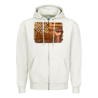 Oatmeal Heather American melanin flag Zipper Hoodie - texasbilliewilder