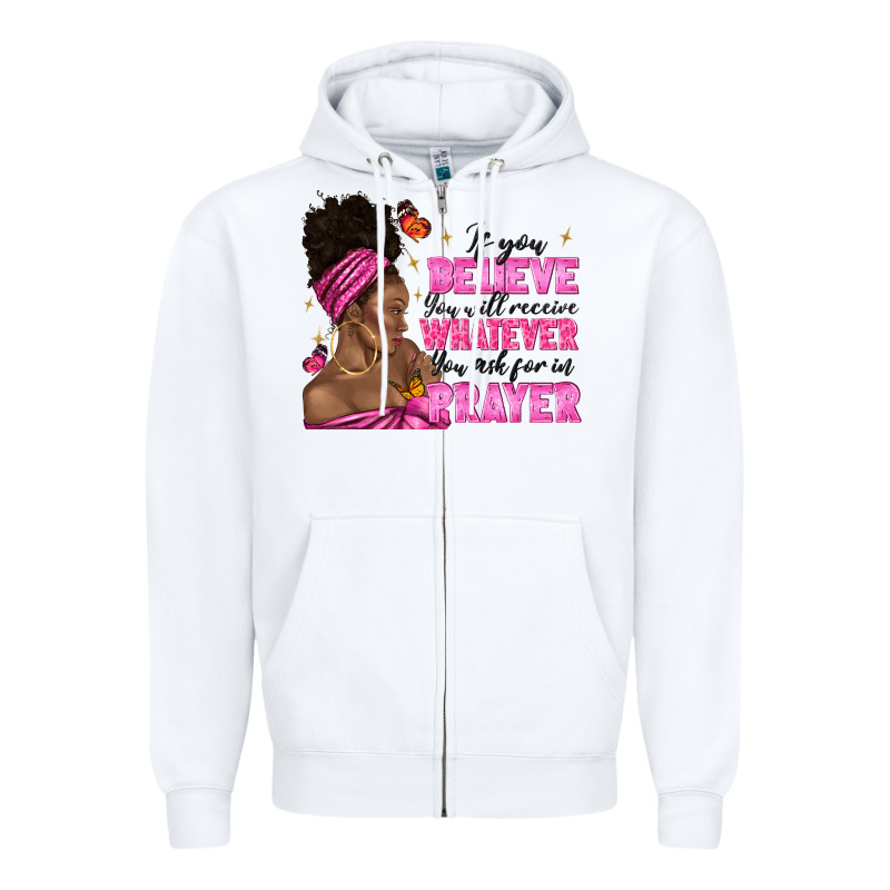 Afro Woman Bun And Religion Faith Prayer Zipper Hoodie by texasbilliewilder | Teevron