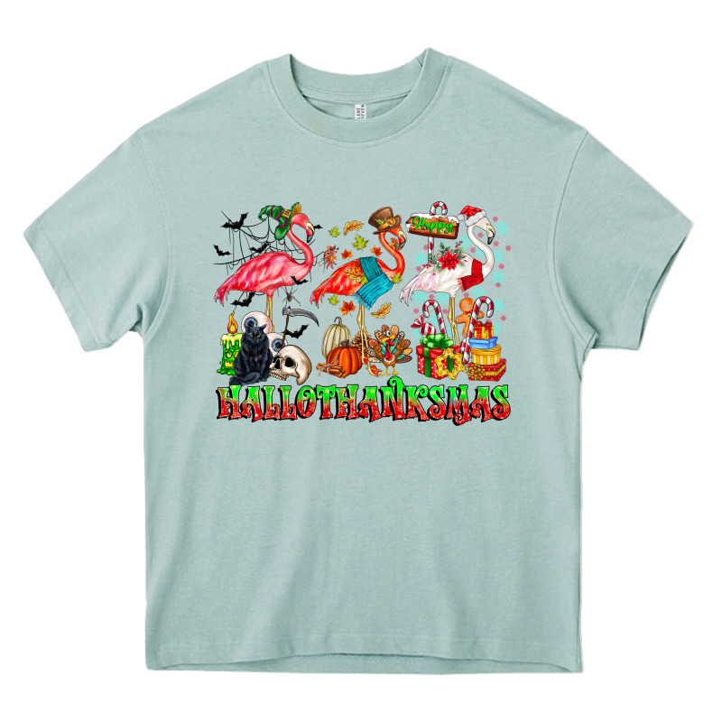 Happy Hallothanksmas Flamingo Heavy Core Tee by CowhideDigitalArt | Teevron