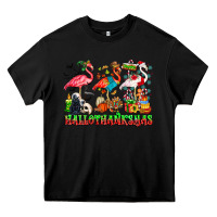 Black happy hallothanksmas flamingo Heavy Core Tee - CowhideDigitalArt