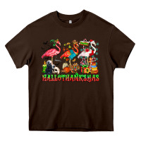 Chocolate Brown happy hallothanksmas flamingo Heavy Core Tee - CowhideDigitalArt