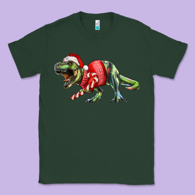 T Rex Christmas Classic Tee Designed By Ranaportraitstore