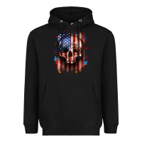 Black 4th of July skull American flag Heavyweight Hoodie - Neo Western