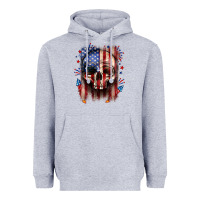 Heather Grey 4th of July skull American flag Heavyweight Hoodie - Neo Western