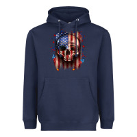 Navy 4th of July skull American flag Heavyweight Hoodie - Neo Western