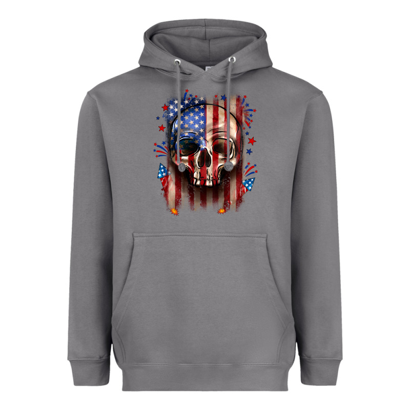 4th Of July Skull American Flag Heavyweight Hoodie by Neo Western | Teevron