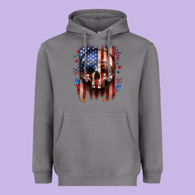 4th Of July Skull American Flag Heavyweight Hoodie Designed By Neo Western