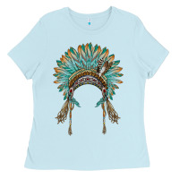 Baby Blue native american headdress turquise Ladies Tee - BarkalooDesign