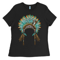 Black native american headdress turquise Ladies Tee - BarkalooDesign
