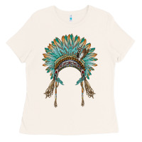 Native American Headdress Turquise Ladies Tee | Teevron