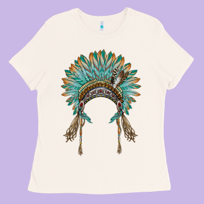 Native American Headdress Turquise Ladies Tee Designed By Barkaloodesign