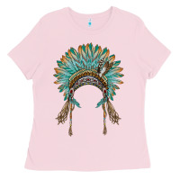 Bubblegum Pink native american headdress turquise Ladies Tee - BarkalooDesign