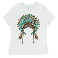 White native american headdress turquise Ladies Tee - BarkalooDesign