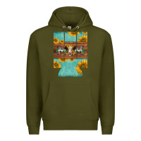 Army Green mom hereford cattle sunflowers on tooled leather regular can cooler Premium Hoodie - BarkalooDesign