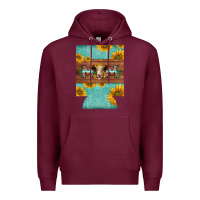 Burgundy mom hereford cattle sunflowers on tooled leather regular can cooler Premium Hoodie - BarkalooDesign
