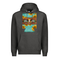 Charcoal Heather mom hereford cattle sunflowers on tooled leather regular can cooler Premium Hoodie - BarkalooDesign