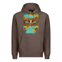 Coffee mom hereford cattle sunflowers on tooled leather regular can cooler Premium Hoodie - BarkalooDesign