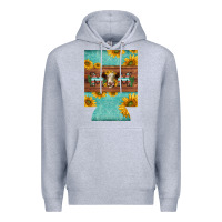 Heather Grey mom hereford cattle sunflowers on tooled leather regular can cooler Premium Hoodie - BarkalooDesign