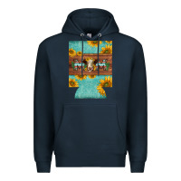 Navy mom hereford cattle sunflowers on tooled leather regular can cooler Premium Hoodie - BarkalooDesign