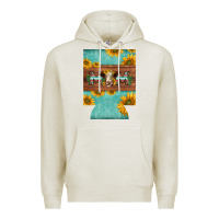 Oatmeal Heather mom hereford cattle sunflowers on tooled leather regular can cooler Premium Hoodie - BarkalooDesign
