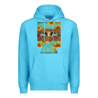 Ocean Blue mom hereford cattle sunflowers on tooled leather regular can cooler Premium Hoodie - BarkalooDesign