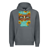 Rock mom hereford cattle sunflowers on tooled leather regular can cooler Premium Hoodie - BarkalooDesign