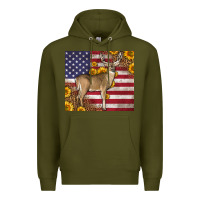 Army Green Western American Flag And Deer Premium Hoodie - LillyAllenDesigns