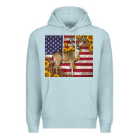 Blue Mist Western American Flag And Deer Premium Hoodie - LillyAllenDesigns