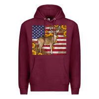 Burgundy Western American Flag And Deer Premium Hoodie - LillyAllenDesigns