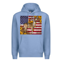 Colony Blue Western American Flag And Deer Premium Hoodie - LillyAllenDesigns