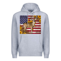 Heather Grey Western American Flag And Deer Premium Hoodie - LillyAllenDesigns