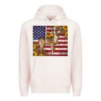 Pale Pink Western American Flag And Deer Premium Hoodie - LillyAllenDesigns